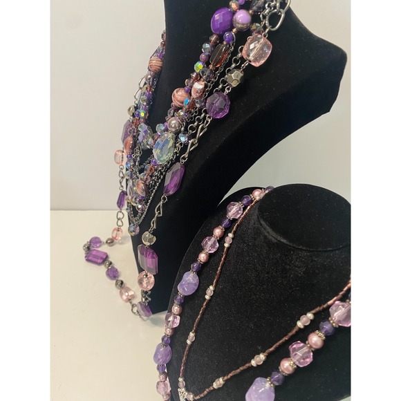 Mixed Fashion Jewelry Lot Purple Pink Hues 7 pc Necklaces Earrings Bracelet EUC - Picture 4 of 16